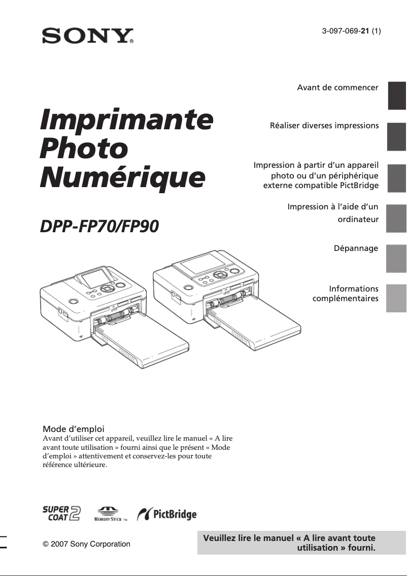 Page n°1 - Mode d'emploi Sony DPP-FP70