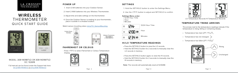 Page 1 de la notice Guide de démarrage rapide La Crosse Technology 308-1409WTV2