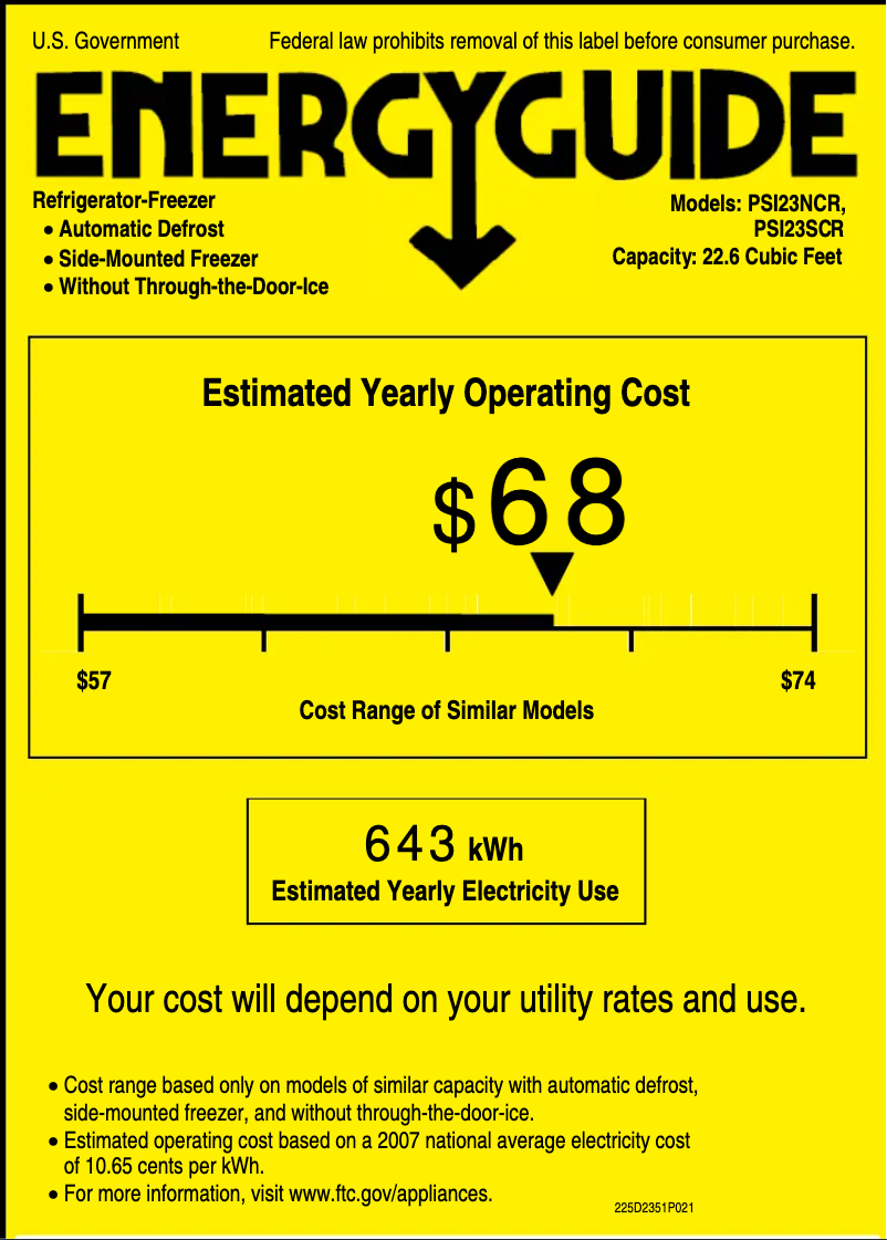 Page 1 de la notice Label énergétique GE PSI23SCRSV
