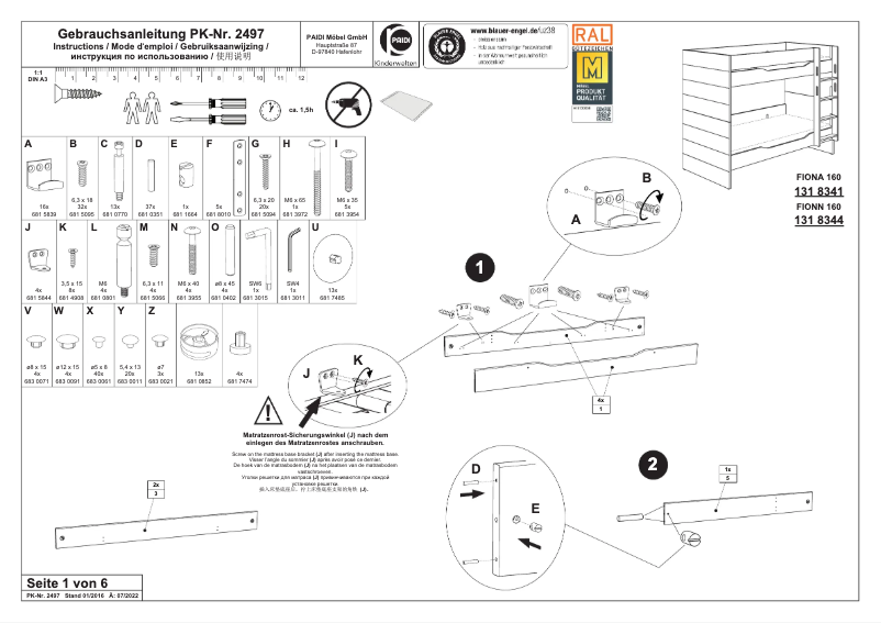 Page 1 de la notice Manuel utilisateur Paidi Fiona