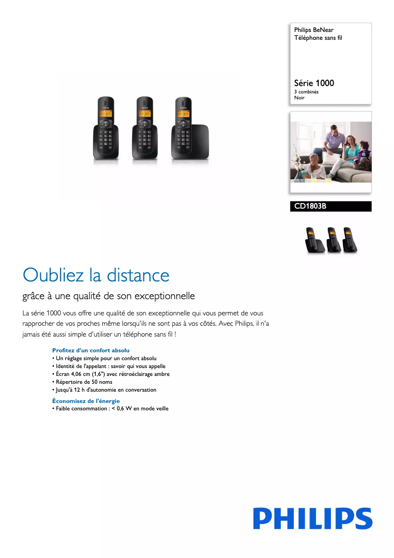 Page 1 of the manual Technical Sheet Philips BeNear CD1803B