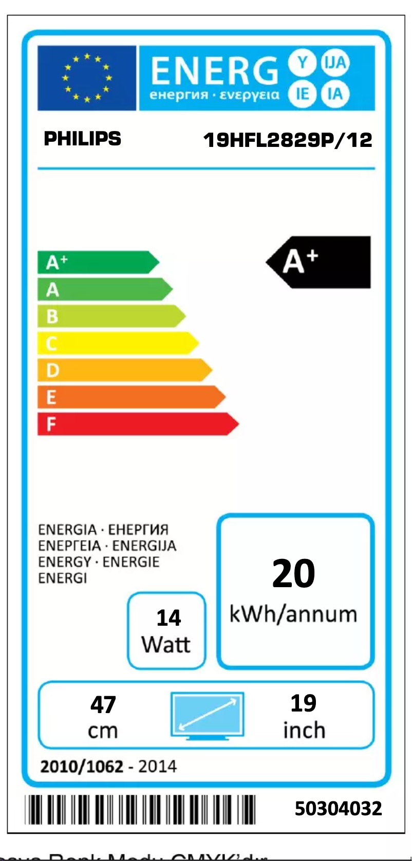 Page n°1 - Label énergétique Philips 19HFL2829P