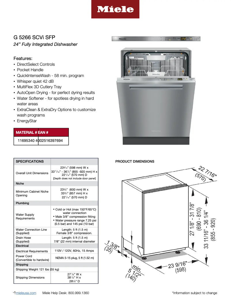 Página 1 del manual Ficha técnica Miele G 5266 SCVi 