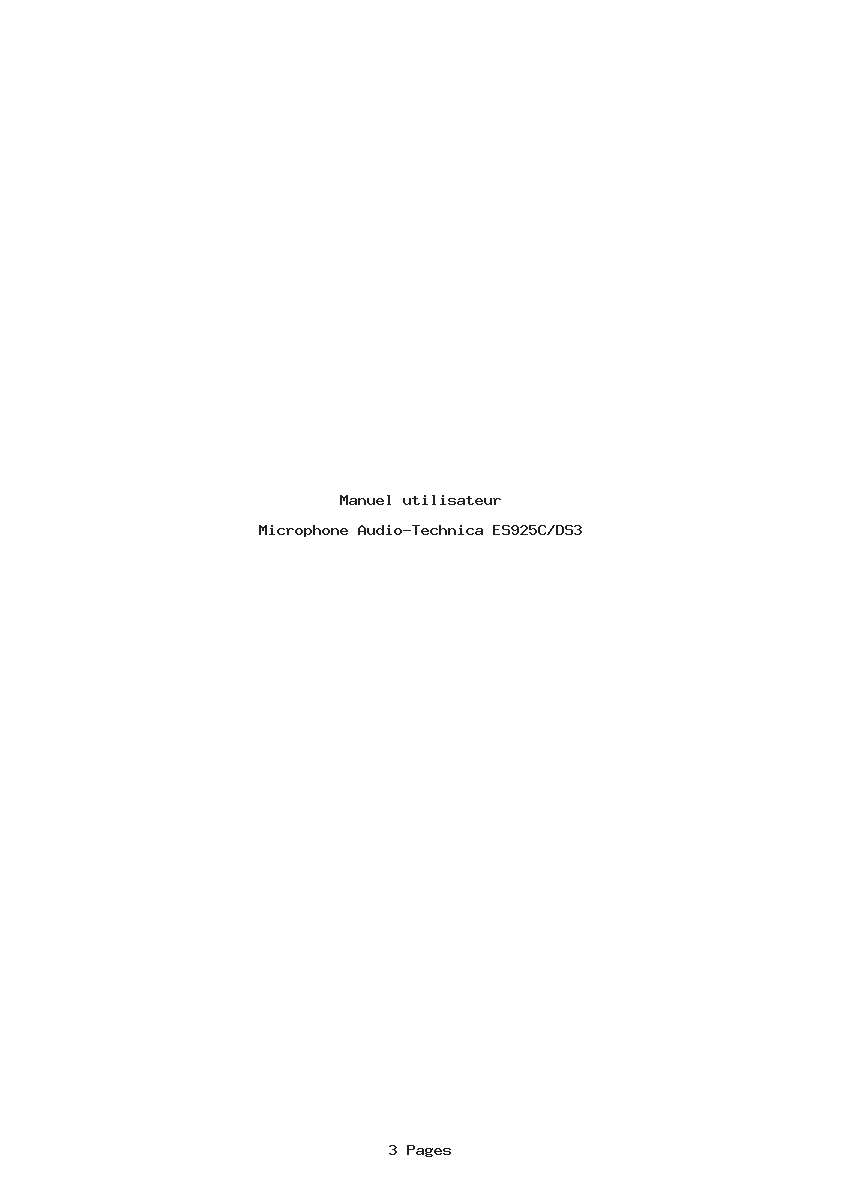 Page 1 de la notice Manuel utilisateur Audio-Technica ES925C/DS3