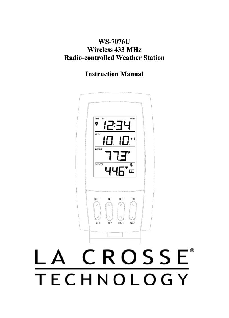 Page 1 de la notice Manuel utilisateur La Crosse Technology WS-7076U