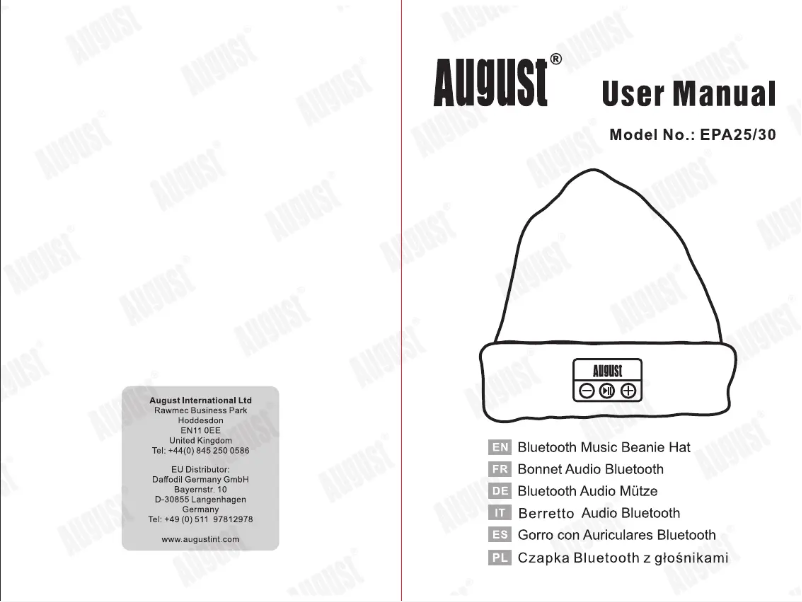 Page 1 de la notice Manuel utilisateur August EPA25
