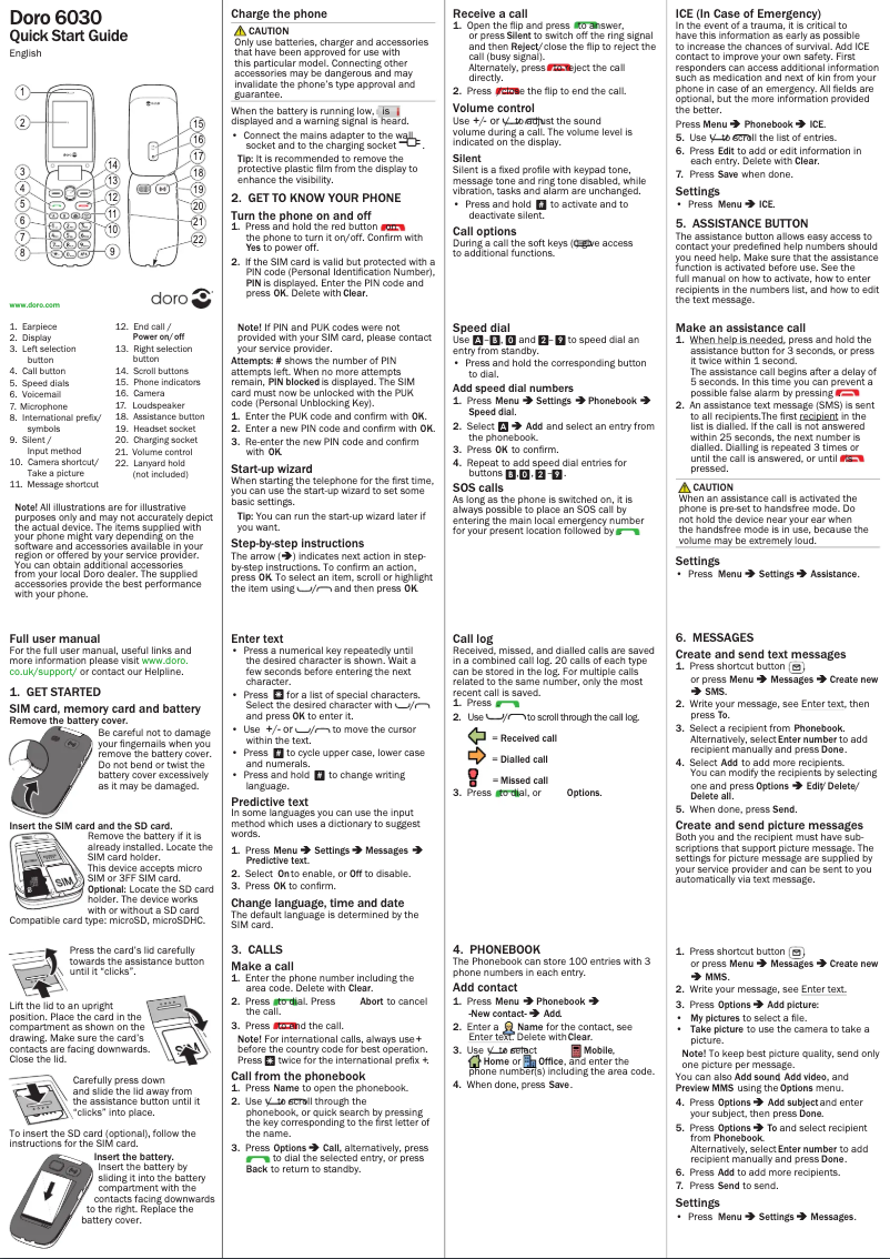 Page 1 de la notice Manuel utilisateur Doro 630