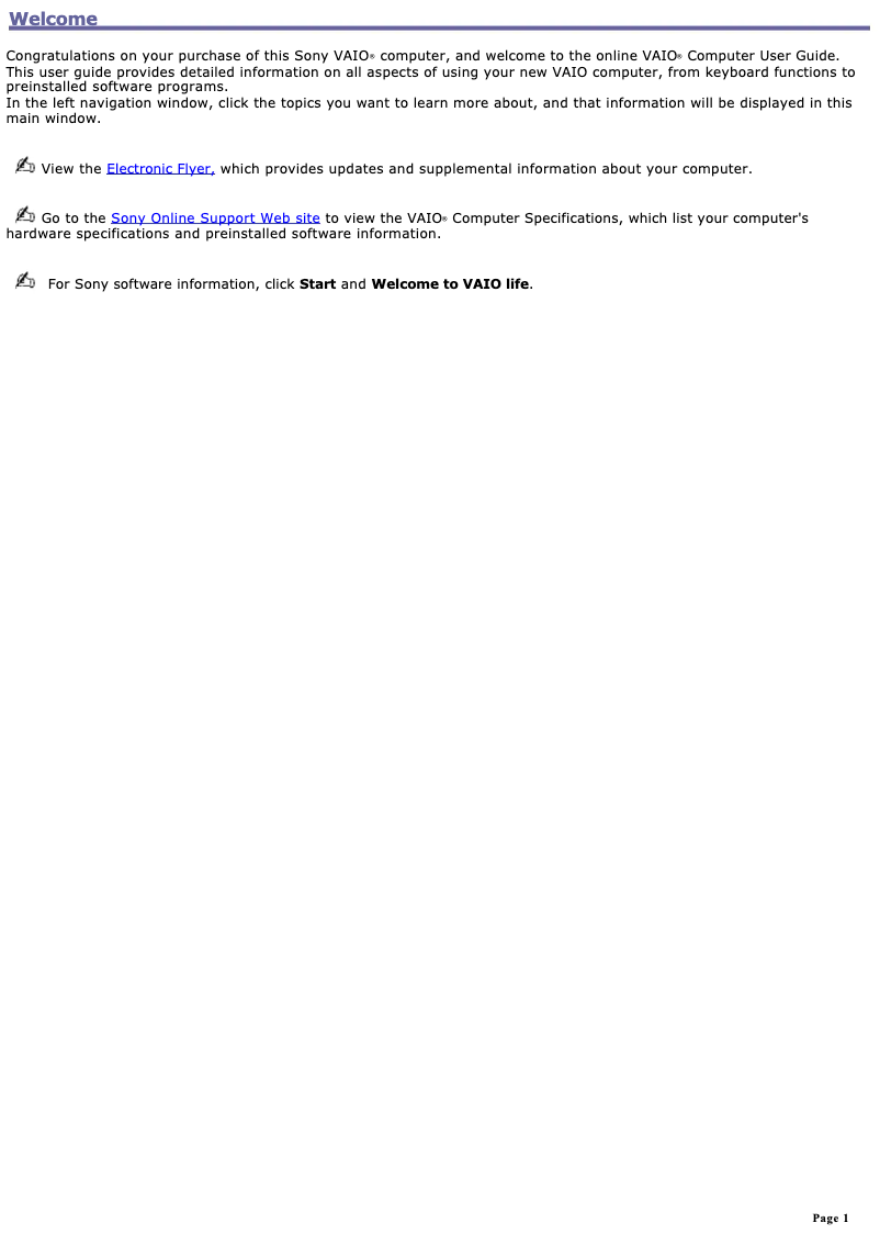 Page 1 de la notice Manuel utilisateur Sony Vaio PCG-K15