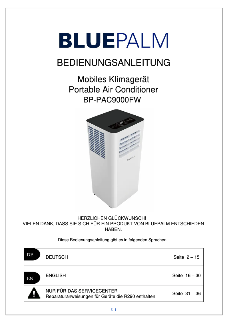 Page 1 de la notice Manuel utilisateur BLUEPALM BPPAC9000FW