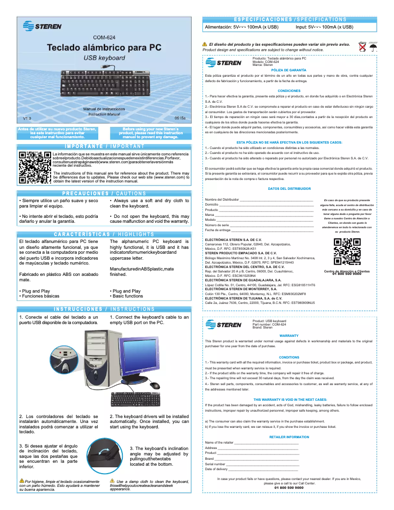 Page 1 de la notice Manuel utilisateur Steren COM-624