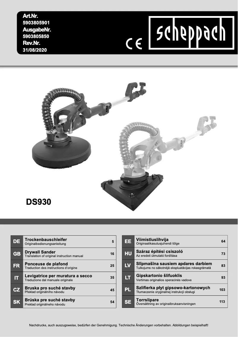 Page 1 de la notice Manuel utilisateur Scheppach DS930