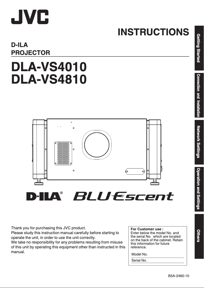 Page 1 de la notice Manuel utilisateur JVC DLA-VS4010