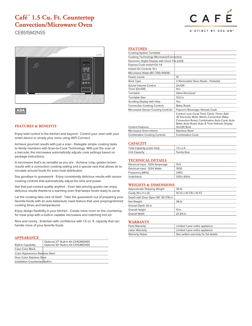Page n°1 - Fiche technique GE CEB515M2NS5