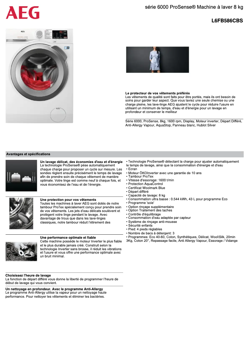 Página 1 del manual Ficha técnica AEG L6FB586CBS