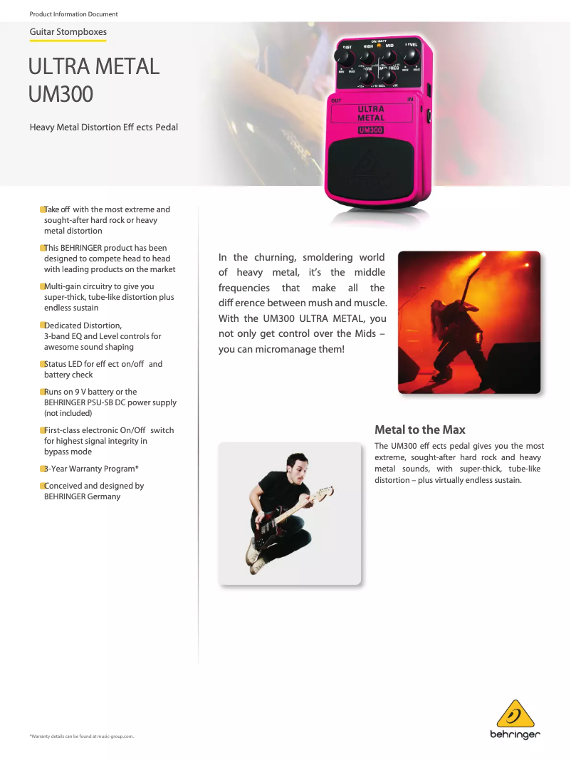 Página 1 del manual Ficha técnica Behringer Ultra Metal UM300