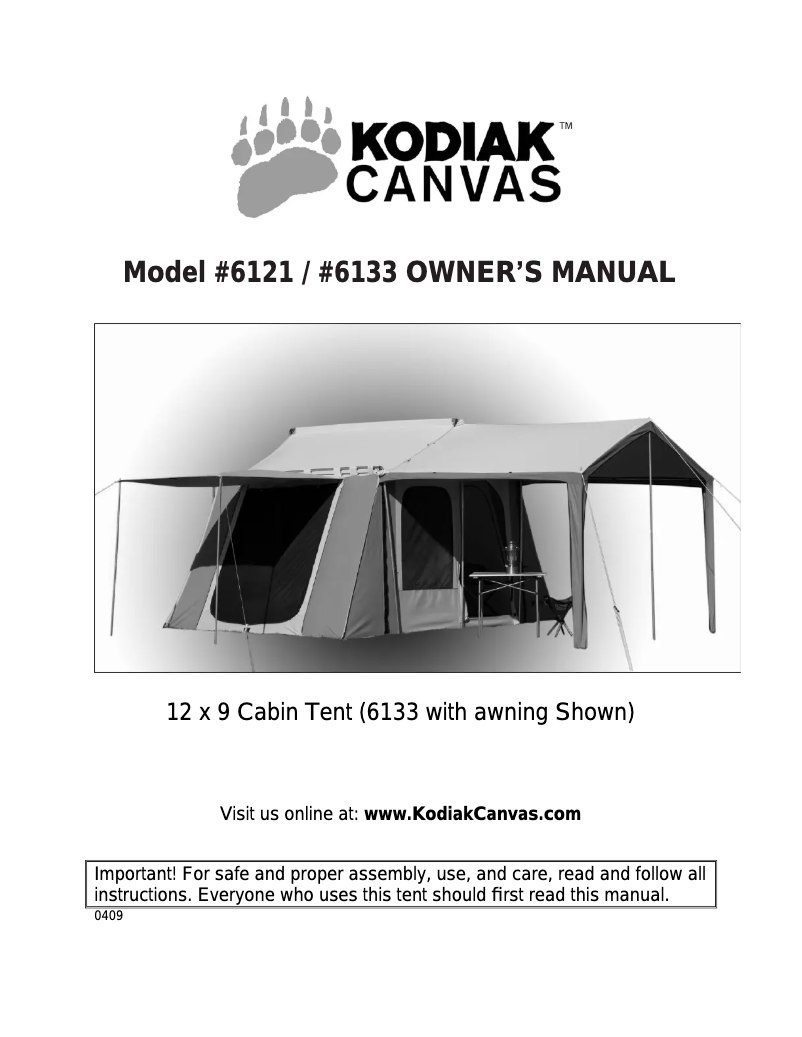 Page 1 of the manual User Manual Kodiak Canvas Cabin 6133