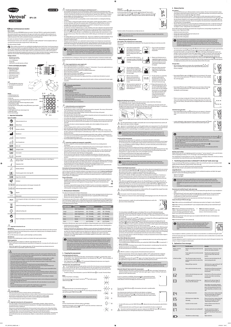 Page 1 de la notice Manuel utilisateur Hartmann Veroval compact+ BPU26