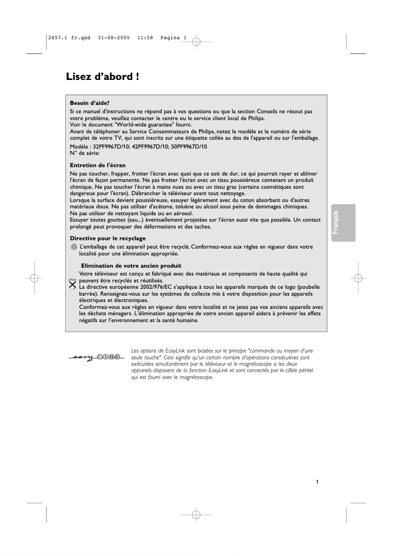 Page n°1 - Manuel utilisateur Philips Cineos 32PF9967D