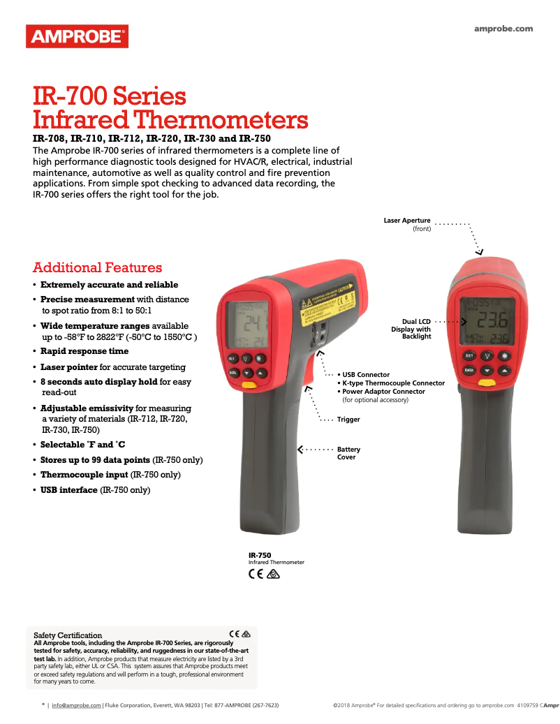 Page 1 of the manual Technical Sheet Amprobe IR-712