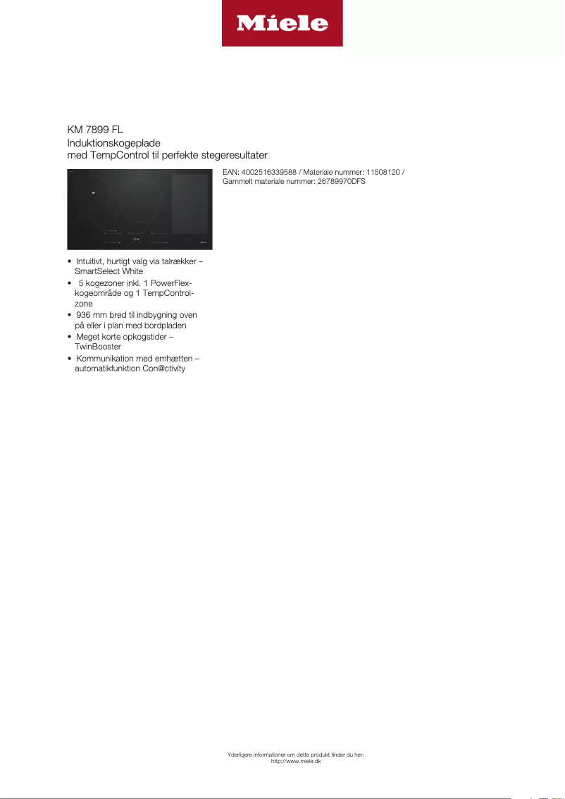 Page 1 de la notice Fiche technique Miele KM 7899 FL