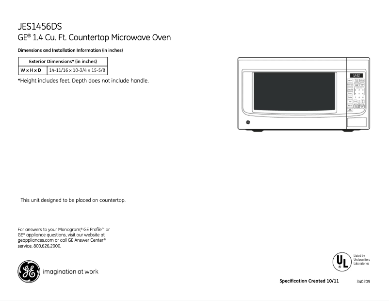 Página 1 del manual Ficha técnica GE JES1456DSBB