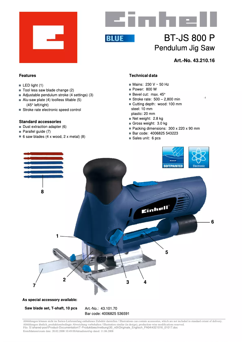 Página 1 del manual Manual de usuario Einhell Bavaria BT-JS 800 P