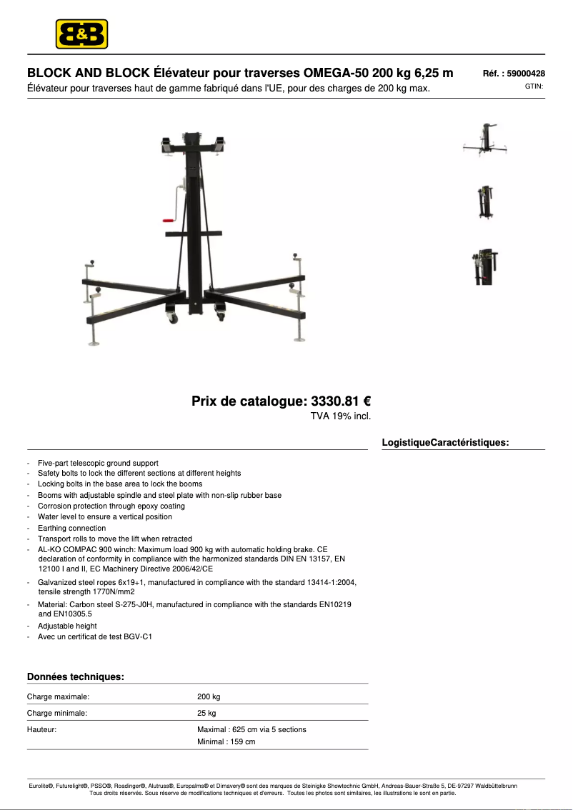 Page 1 de la notice Fiche technique Block & Block OMEGA-50