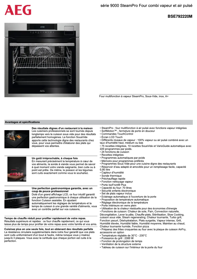 Page 1 de la notice Fiche technique AEG BSE792220M