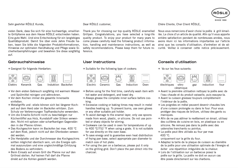 Page 1 de la notice Manuel utilisateur Rösle 26442