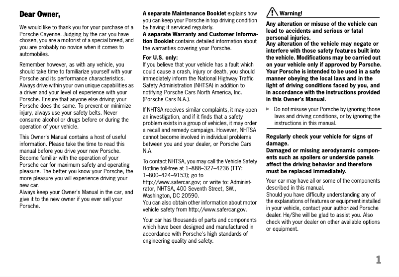 Page 1 de la notice Manuel utilisateur Porsche Cayenne (2010)