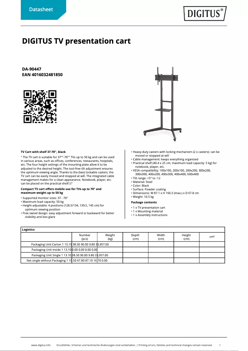 Page 1 de la notice Fiche technique Digitus DA-90447