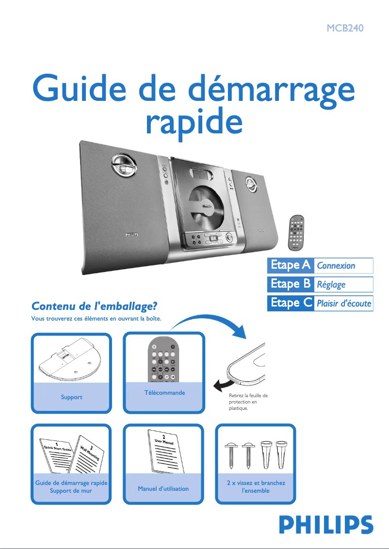 Page 1 de la notice Guide de démarrage rapide Philips MCB240