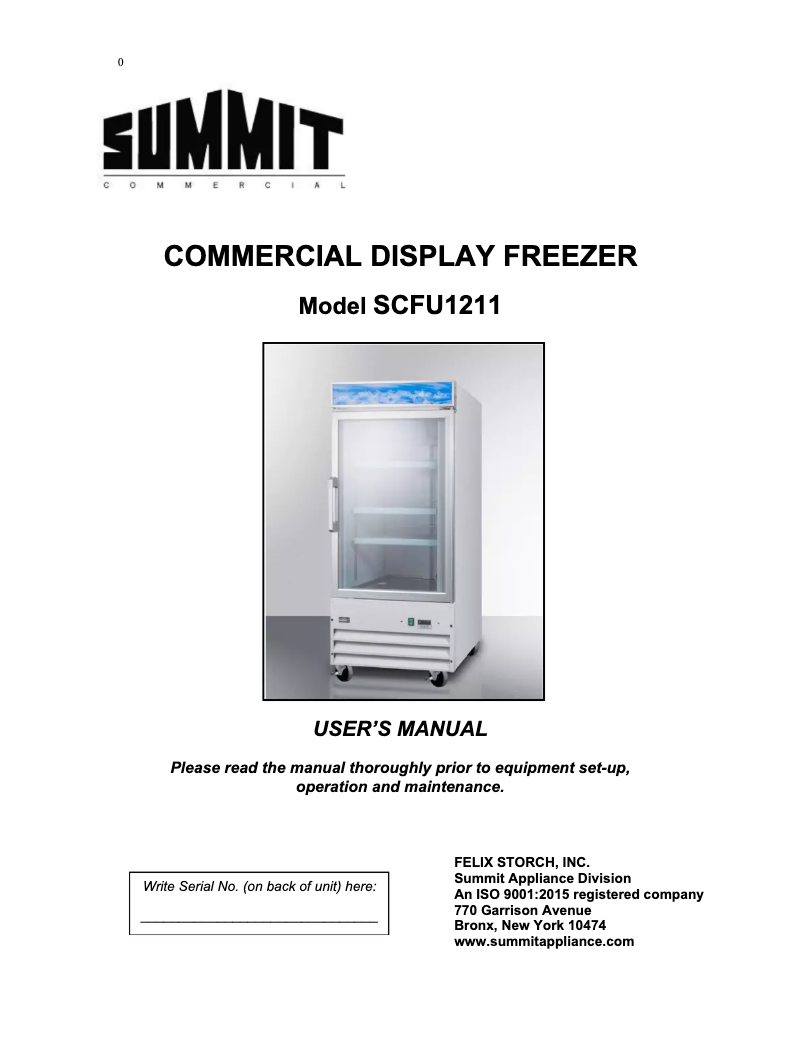 Page 1 de la notice Guide d'installation Summit Commercial SCFU1210