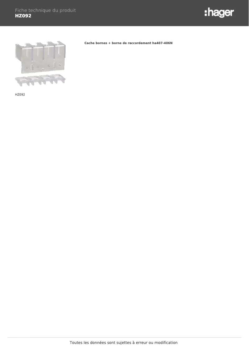 Página 1 del manual Ficha técnica Hager HZ092