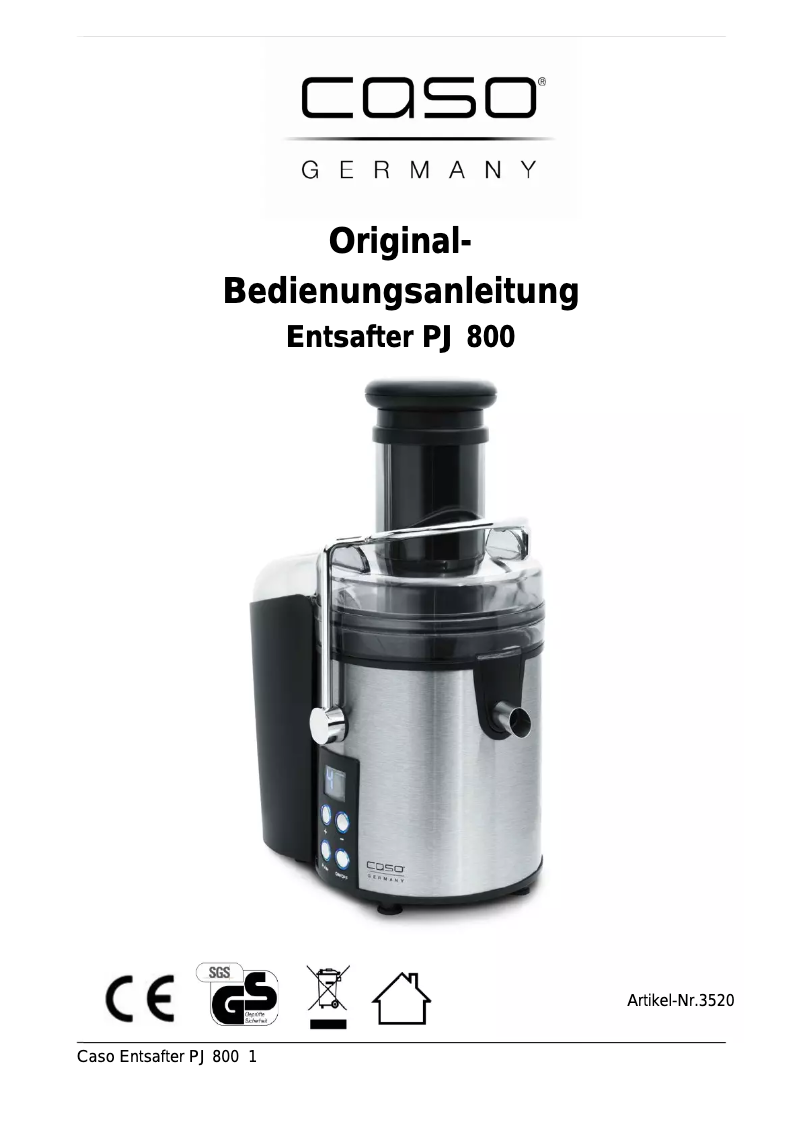 Page 1 de la notice Manuel utilisateur Caso PJ800