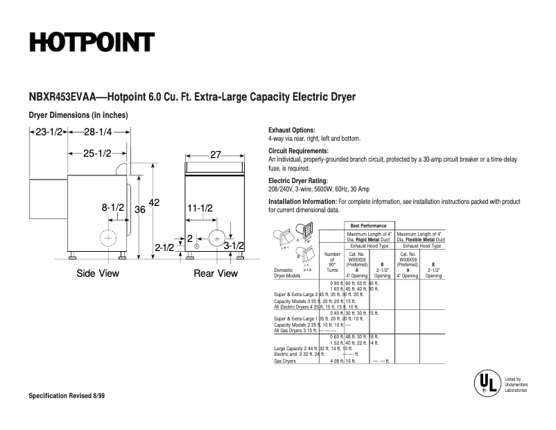 Page 1 de la notice Fiche technique Hotpoint NBXR453EVAA