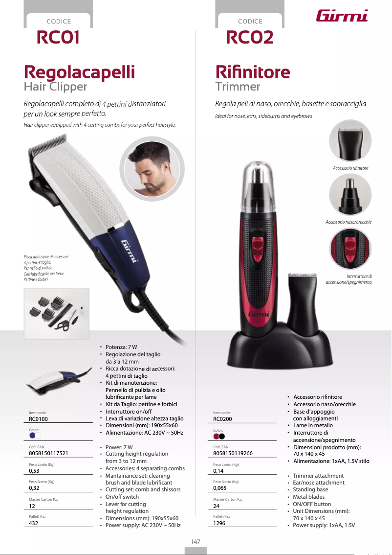 Página 1 del manual Ficha técnica Girmi RC02