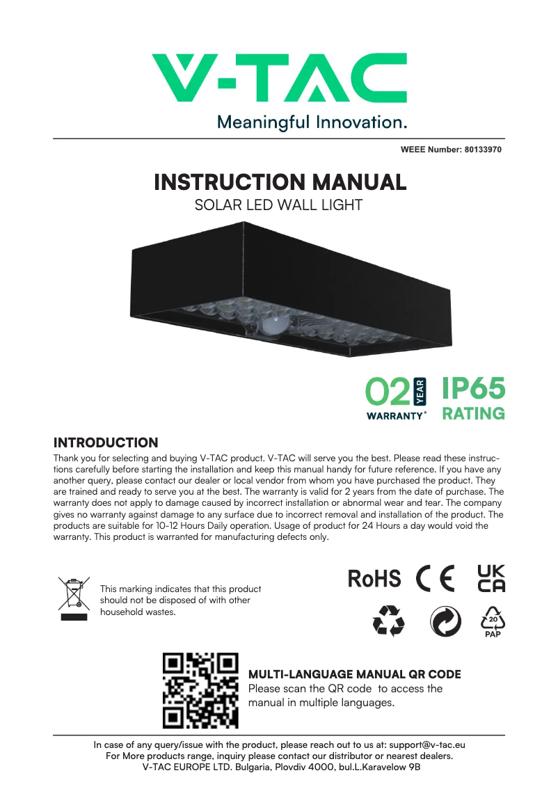 Page 1 de la notice Manuel utilisateur V-TAC VT-406S