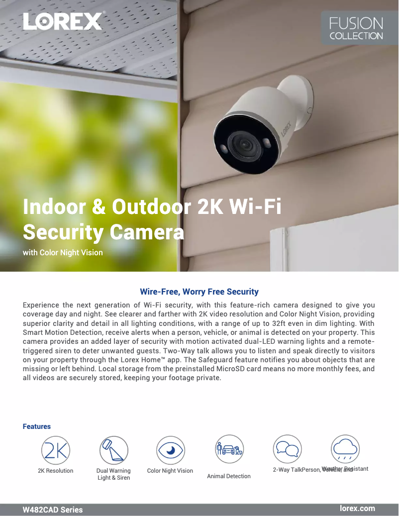 Page 1 of the manual Technical Sheet Lorex W482CAD-K9