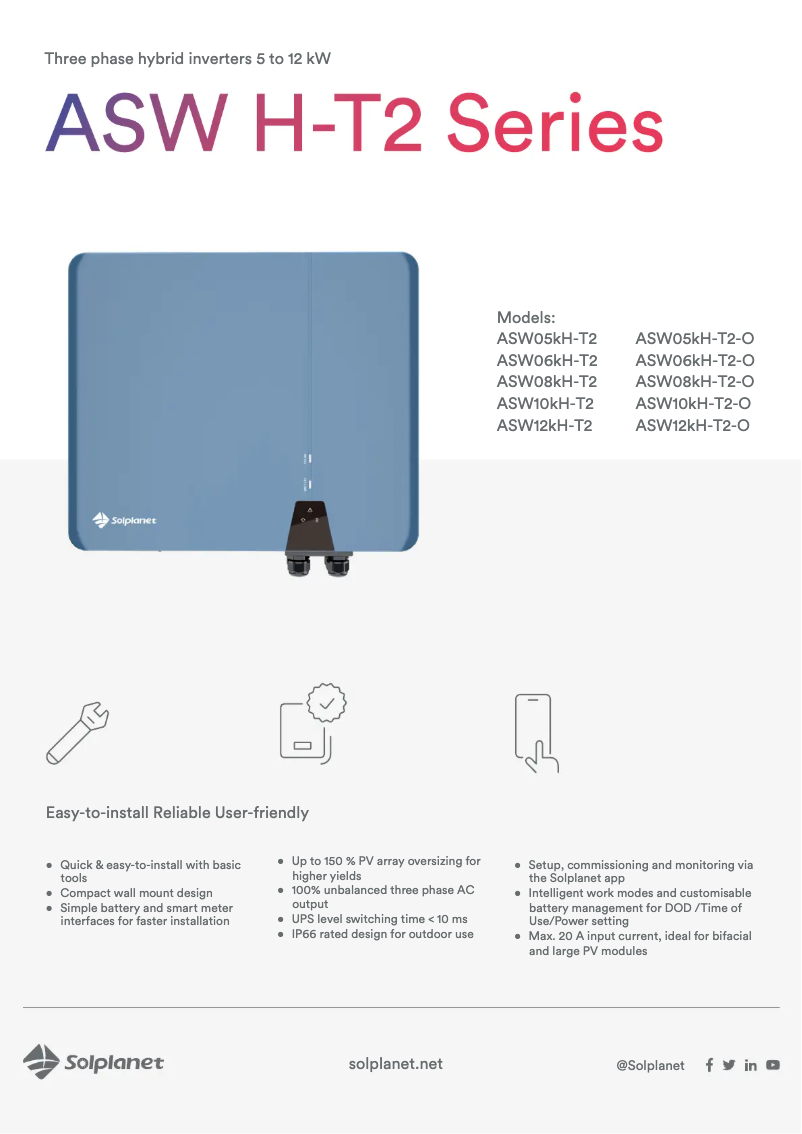 Página 1 del manual Ficha técnica Solplanet ASW06kH-T2