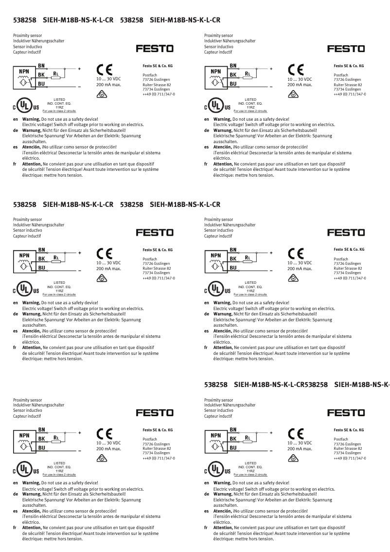 Page 1 de la notice Manuel utilisateur Festo SIEH-M18B-NS-K-L-CR