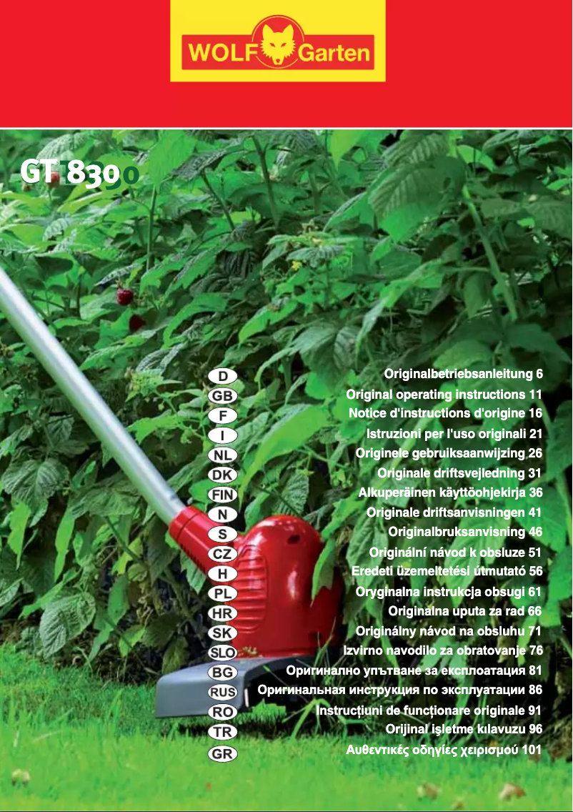 Page 1 de la notice Manuel utilisateur Wolf Garten GT 830