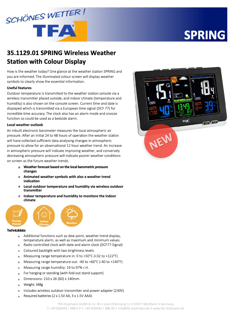 Página 1 del manual Ficha técnica TFA Spring 35.1129.01
