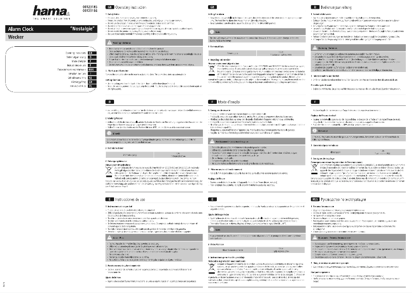 Page 1 de la notice Manuel utilisateur Hama 123186
