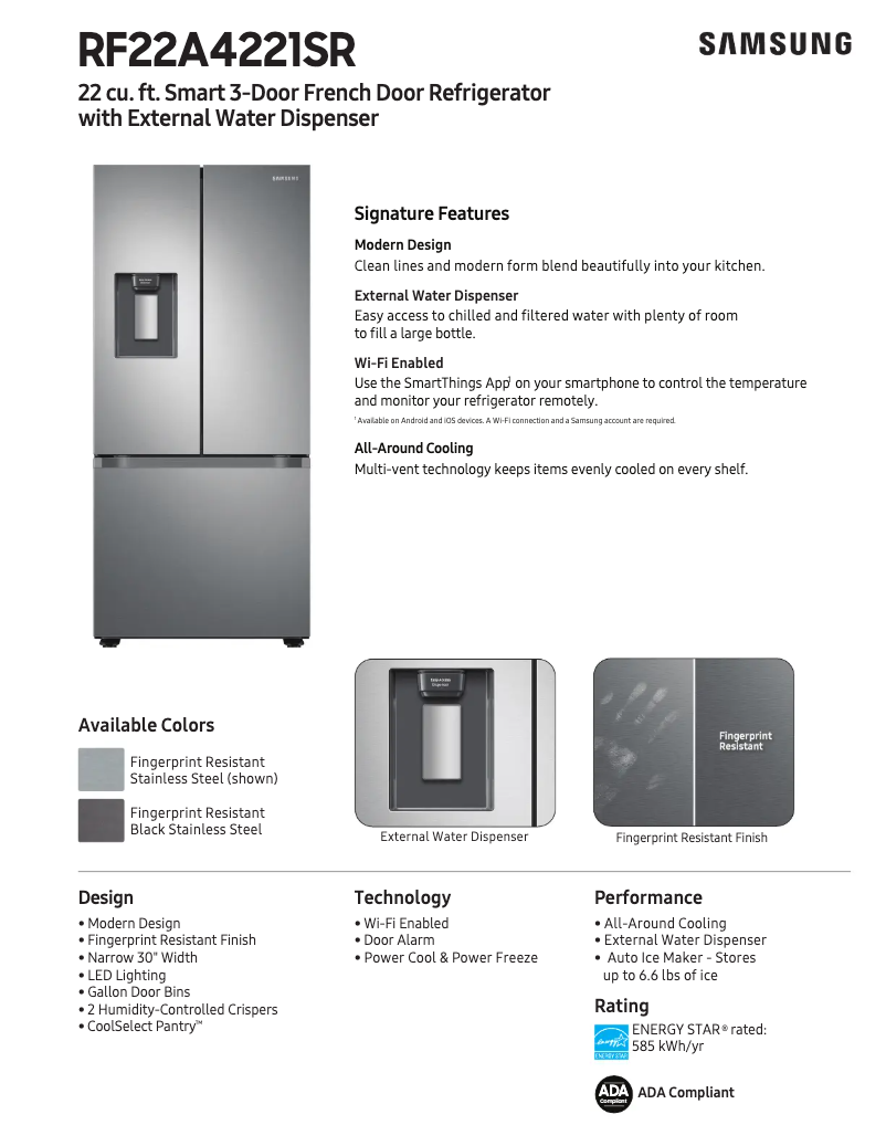 Página 1 del manual Ficha técnica Samsung RF22A4221SG