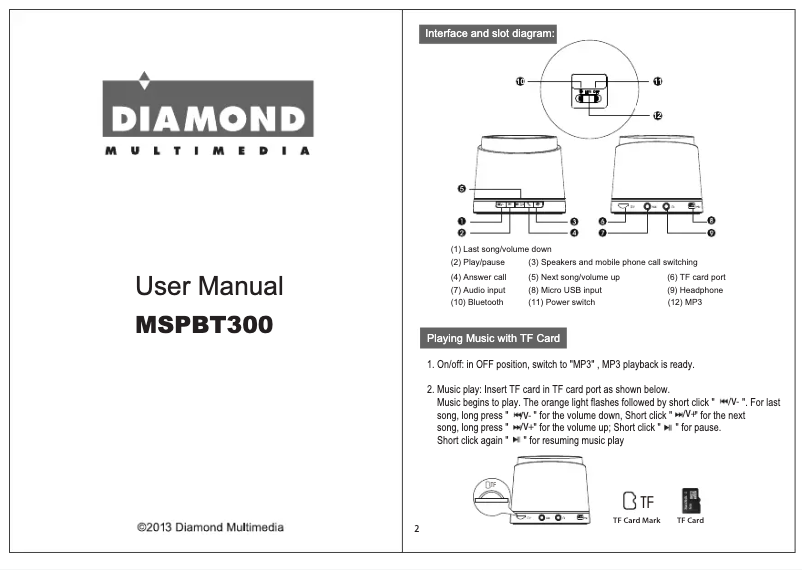 Page 1 de la notice Manuel utilisateur Diamond MSPBT300