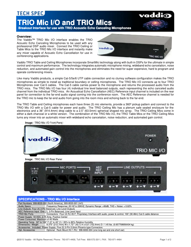 Page 1 of the manual User Manual Vaddio EasyMic