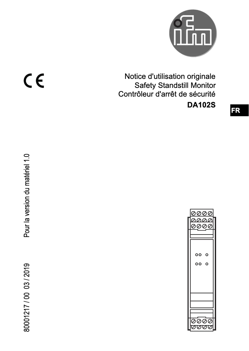 Page 1 de la notice Manuel utilisateur IFM DA102S