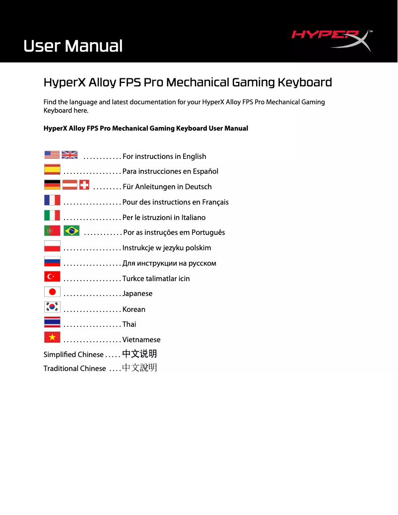 Page 1 of the manual User Manual Kingston HyperX Alloy FPS Pro