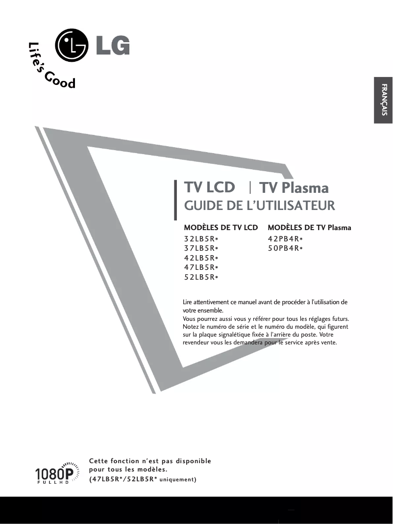 Page 1 de la notice Manuel utilisateur LG 50PB4RT